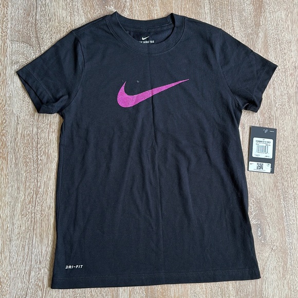 Nike Other - Nike Dri-Fit T-Shirt Youth Swoosh Pink Logo in Black Kids Training Size M